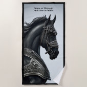 Namensnachricht hinzufügen, starkes schwarzes Pfer Strandtuch (Vorderseite)