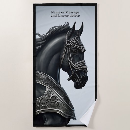 Namensnachricht hinzufügen, starkes schwarzes Pfer Strandtuch (Vorderseite)