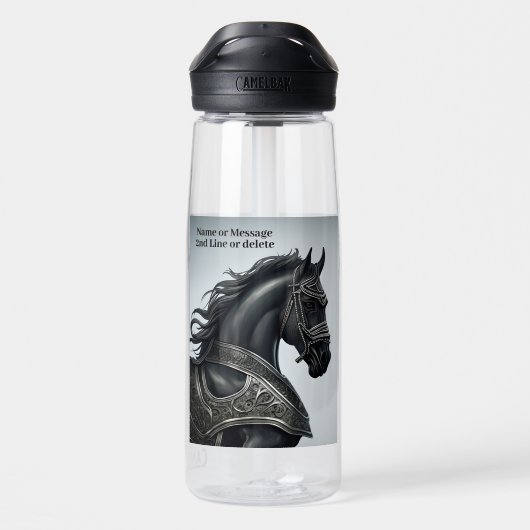 Namensnachricht hinzufügen, starkes schwarzes Pfer Trinkflasche (Rückseite)