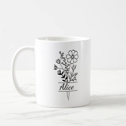 Namensnennung und Blumen Kaffeetasse (Links)