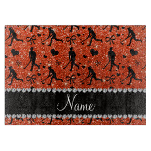 Namensorange Glitterfeldhockeyneonherzen beugt Schneidebrett