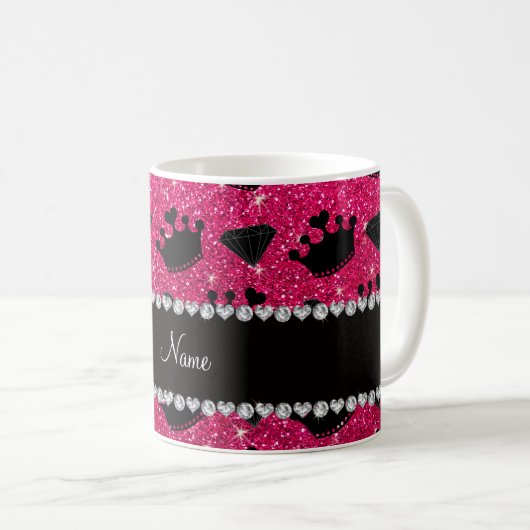 NamensRosenrosa-Glitterprinzessin krönt Diamanten Kaffeetasse (VorderseiteRechts)