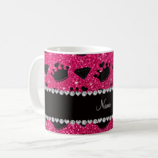 NamensRosenrosa-Glitterprinzessin krönt Diamanten Kaffeetasse (Vorderseite Links)