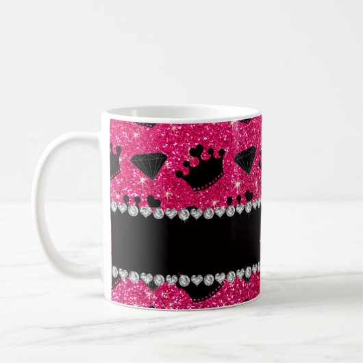 NamensRosenrosa-Glitterprinzessin krönt Diamanten Kaffeetasse (Links)