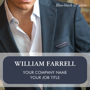 Namensschild Classic Blau-Schwarz Weißes Etikett