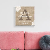 Namensschild der Familie Burlap & Lace Leinwanddruck (Insitu (Wohnzimmer))