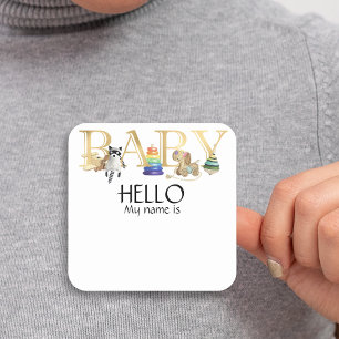 Namensschild für Baby-Party Quadratischer Aufkleber