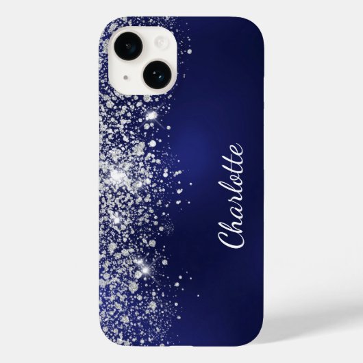 Namensschild für Blue Silver Glitzer Case-Mate iPhone Hülle (Rückseite)
