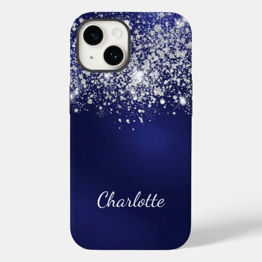 Namensschild für Blue Silver Glitzer Case-Mate iPhone Hülle (Rückseite)