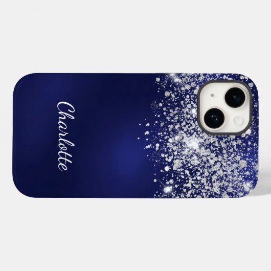 Namensschild für Blue Silver Glitzer Case-Mate iPhone Hülle (Rückseite (Horizontal))