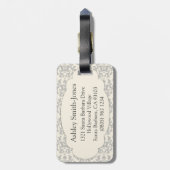 Namensschild für Damast, grau und cremefarbenes Ge Gepäckanhänger (Rückseite vertikal)