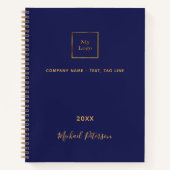 Namensschild für das Firmenlogo und blaue Goldbeze Notizblock (Vorderseite)