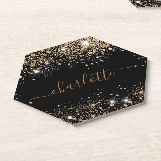 Namensschild für den schwarzen Glitzer Untersetzer (angewinkelt)