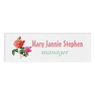 Namensschild für die Vintage rote Rose Blume Namenschild