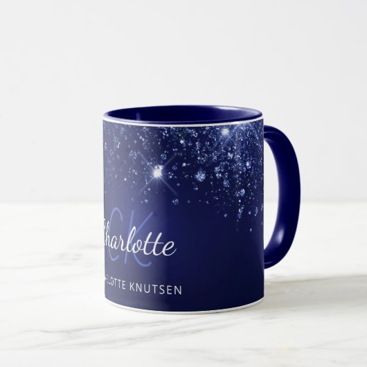 Namensschild für Navy Blue Glitzer Tasse (VorderseiteRechts)