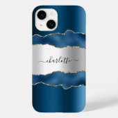 Namensschild für Navy-Silber-Agar-Marmor Case-Mate iPhone Hülle (Rückseite)