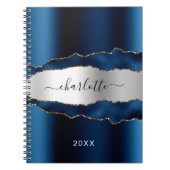 Namensschild für Navy-Silber-Agar-Marmor Notizblock (Vorderseite)