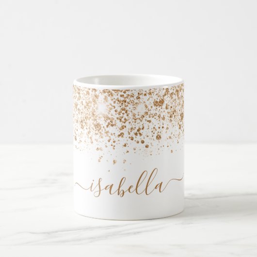 Namensschild für Weißgold-Glitzer Kaffeetasse (Mittel)