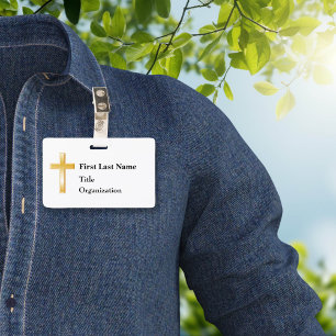 Namensschild mit christlichem goldenen Kreuz Ausweis