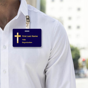 Namensschild mit christlichem Goldkreuz Ausweis