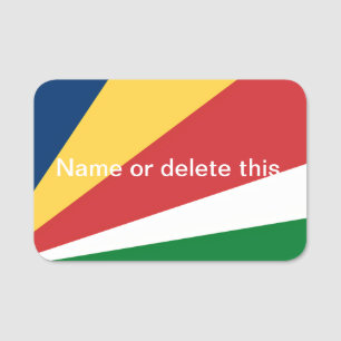 Namensschild mit den Farben der Seychellen