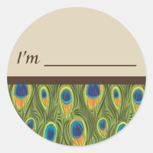 Namensschild-Pfau versieht Aufkleber mit Federn