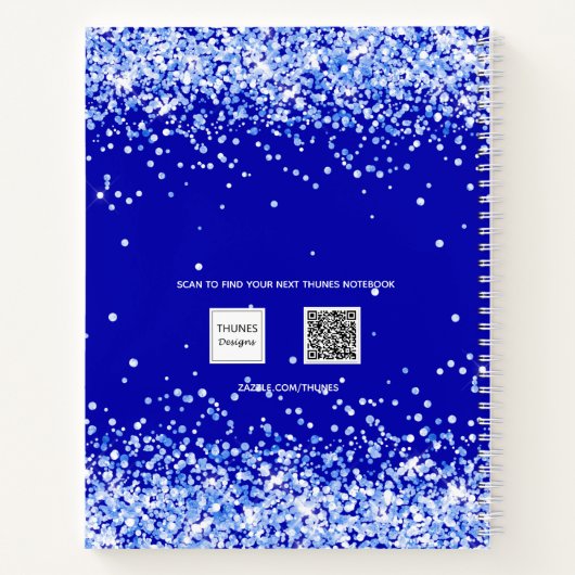 Namensschrift für Royal Blue Glitzer Glitzern Notizblock (Rückseite)
