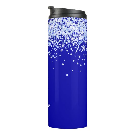 Namensschrift für Royal Blue Glitzer Glitzern Thermosbecher (Nach rechts gedreht)