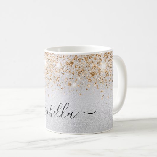 Namensschrift für Silver Gold Glitzer Kaffeetasse (VorderseiteRechts)