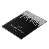 Namensskript der Tropfen des schwarzen Glitzer Notizblock (Linke Seite)