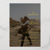 Namensskript einfaches Foto-Skript Hochzeit Gold Folieneinladung (Vorderseite)