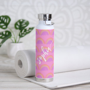 Namensskript farbiges Regenbogenmuster personalisi Trinkflasche