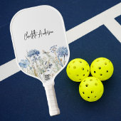 Namensskript für blaue Wildblumen Pickleball Schläger