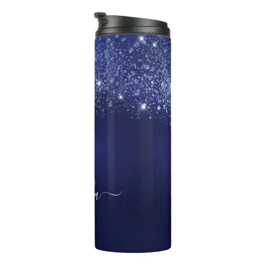 Namensskript für Blue Glitzer Thermosbecher (Nach rechts gedreht)