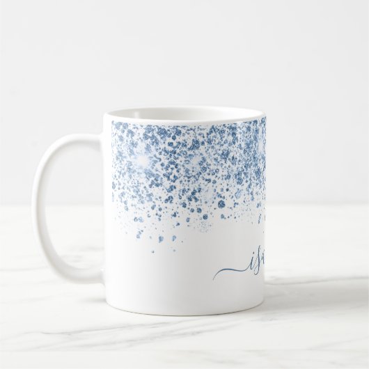 Namensskript für den weißen blauen Glitzer Kaffeetasse (Links)