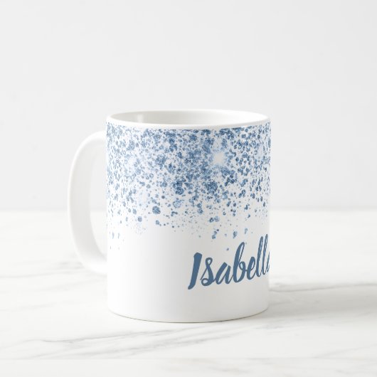 Namensskript für den weißen blauen Glitzer Kaffeetasse (Vorderseite Links)