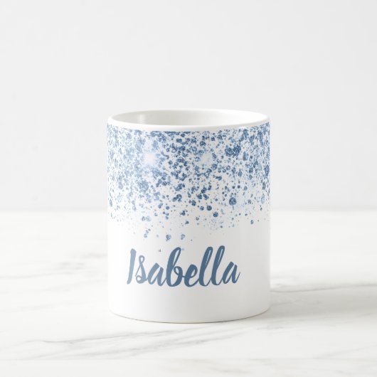 Namensskript für den weißen blauen Glitzer Kaffeetasse (Mittel)