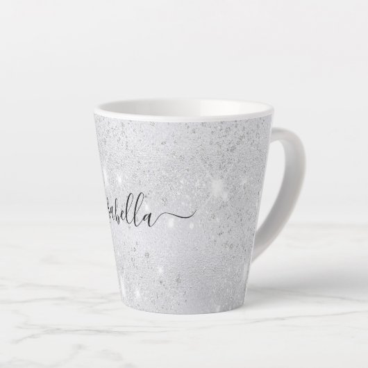 Namensskript für Glitzern mit Silver Glitzer Milchtasse (Rechte Ecke)