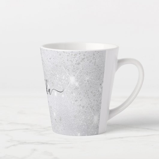 Namensskript für Glitzern mit Silver Glitzer Milchtasse (Rechts)