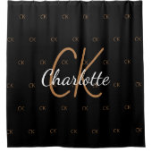 Namensskript für Schwarze Goldmonogramm Duschvorhang (Vorderseite)