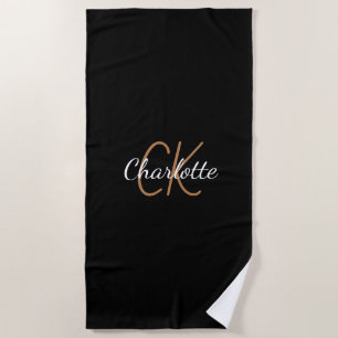 Namensskript für Schwarze Goldmonogramm Strandtuch