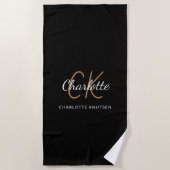 Namensskript für Schwarze Goldmonogramm Strandtuch (Vorderseite)