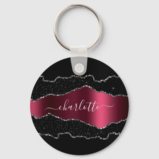 Namensskript für schwarzes Bordeaux-Agarve-Marmor Schlüsselanhänger (Vorderseite)