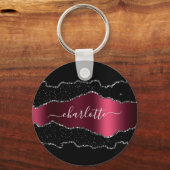 Namensskript für schwarzes Bordeaux-Agarve-Marmor Schlüsselanhänger (Rückseite)