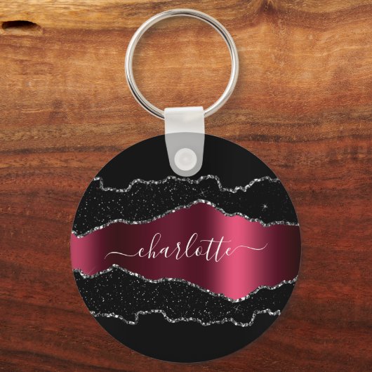 Namensskript für schwarzes Bordeaux-Agarve-Marmor Schlüsselanhänger (Vorderseite)