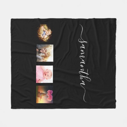 Namensskript für Schwarzes Foto Fleecedecke (Vorderseite (Horizontal))
