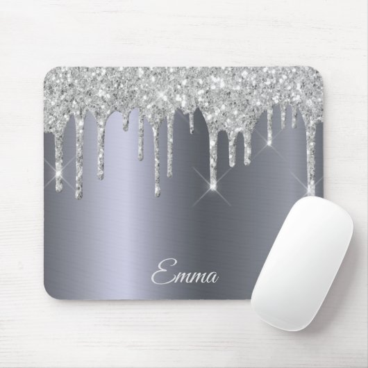 Namensskript für Silver Glitzer-Tropfen Mousepad (Mit Mouse)