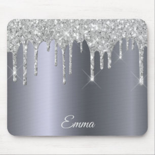 Namensskript für Silver Glitzer-Tropfen Mousepad