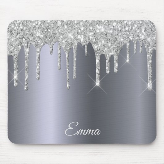 Namensskript für Silver Glitzer-Tropfen Mousepad (Vorne)