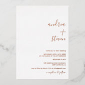 Namensskripte; einfaches Skript Hochzeit Rose Gold Folieneinladung (Vorderseite)